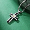 Collana a croce in acciaio inossidabile argento con inserto in pelle nera e vite d'oro - Pendente in Acciaio Con Catena a Perle in Acciaio
