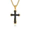 Two-tone cross pendant necklace for men with matte silk texture and gold Venetian chain - Pendant Only (Without Chain) Gold Black