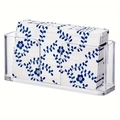 Vue détaillée du porte-serviettes en acrylique transparent avec serviettes à fleurs bleues - Rectangulaire