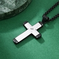 Minimalistischer Kreuzanhänger in Silber und Schwarz mit Zirkonia-Stern und Metallkette - Schwarz Silber Bi-Color Anhänger Und Schwarze Perlenkette