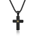 Collana con croce da uomo in acciaio nero con inserti in pelle intrecciata - Pendente Singolo Nero