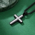 Mens stainless steel cross necklace with black texture and sparkling center stone - Pendant With Box Chain / Black
