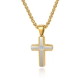 Classic two-tone stainless steel cross pendant necklace with a central crystal stone - Pendant Only (No Chain) / Gold