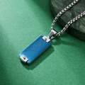 Pendente rettangolare blu spazzolato con viti argentate e catena box in stile industriale - Pendente Blu con Catena di Perle Color Acciaio