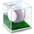 Schaukasten aus Acryl für Baseballs mit realistischem Kunstrasenboden und Staubschutz - Weiße Basis