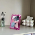 Vertical wavy acrylic photo frame in rose pink translucent finish with abstract art print - Rose Red