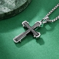 Collier croix en argent avec texture brossée gris foncé et chaîne box pour homme - Pendentif Acier & Noir avec Chaîne à Billes en Acier