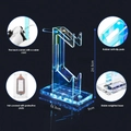 Detail of acrylic game controller stand showing LED light base and cable management system - 2-Tier LED Gaming Stand