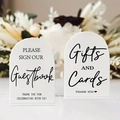 Set of 2 white acrylic arch wedding signs for guest book and gift table decor - White