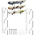 Three-tier clear acrylic skateboard wall rack display with mounting hardware for longboards - Transparent Multi-Tier Style