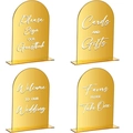Set de 4 carteles de boda arqueados en acrílico espejo dorado con caligrafía y bases - Estilo Arqueado Dorado