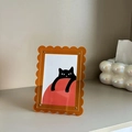 7-inch orange wavy acrylic magnetic photo frame with transparent minimalist cat art poster - Orange