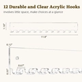 Wall-mounted acrylic necklace organizer with 12 hooks for jewelry display, 11.8 inches - Transparent (2 Pcs Set)