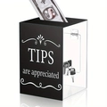 Acrylic tip box with lock for bar or restaurant featuring a mirrored base and keys - Tall Black With Lock