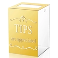 Golden acrylic tip box with lock and 'Tips are appreciated' text for restaurants and bars - Tall Mirror Finish