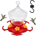 Hanging pumpkin glass hummingbird feeder with five yellow feeding ports and metal hook - Pumpkin Pattern