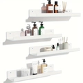 Vertical arrangement of four white U-shaped floating shelves with visible pre-drilled holes - White