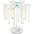 Rotating clear acrylic necklace organizer with 84 hooks and a round jewelry tray - New Hexagonal Top-Rotating Stand