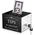 Detail view of black acrylic tip box with lock, keys and decorative tips appreciated text - Black with Lock