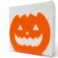 Vertical pumpkin face napkin holder in bright orange acrylic for Halloween table decor - Pumpkin Style
