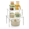 Clear acrylic 2-tier cabinet organizer shelf for kitchen spices and office desk storage - 2 Pcs/Set