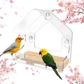 Transparante acryl vogelvoederbak voor het raam met drie sterke zuignappen - Met Zitstok Stijl (Model 0.3)