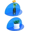 Set of 2 semi-circular blue acrylic floating shelves for wall mounted home decor - Blue