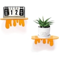 Set of 2 orange acrylic floating shelves with artistic fluid drip design for wall decor - Orange