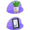 Set of 2 translucent purple heart-shaped acrylic floating shelves for wall decor - Purple