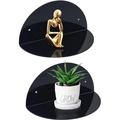 Set of 2 glossy black acrylic D-shaped floating shelves with wall mount holes - Black