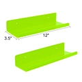 Set of two 12-inch neon green acrylic floating shelves for wall display and room decor - Green