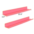 Pair of 23.5 inch pink acrylic floating shelves with yellow edges and pre-drilled holes - Pink