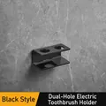 Sleek wall-mounted black electric toothbrush holder with dual slots on marble wall - Black Double Hole