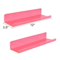 Set of two 12-inch pink acrylic floating U-shelves for modern wall display and storage - Pink