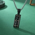 Industrial geometric pyramid pendant with matte black finish and gold rivets on a silver chain - Black Gold Pendant with Silver Bead Chain
