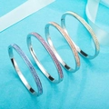 Polished stainless steel hinge bracelets with colorful crystals in a stacked arrangement - Multicolor Stone Style