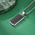Minimalist silver stainless steel dog tag pendant with black woven texture on a chain - Black Pendant With Steel Color Pearl Chain