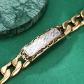 Bracciale da uomo in acciaio inossidabile dorato con inserto bianco martellato - Oro