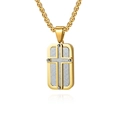 Collana a croce meccanica oro e argento con ciondolo a piastrina in acciaio spazzolato - Solo ciondolo dorato