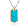 Herenketting met rechthoekige turquoise hanger en gouden getextureerde rand aan zilveren ketting - Goud (Alleen Hanger)