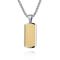 Two-tone stainless steel dog tag pendant featuring a golden woven texture inlay and chain - Single Pendant Gold