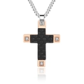 Heren kruisketting van roségoud en koolstofvezel met ingelegde zirkoon op wit - Alleen hanger / Roségoud