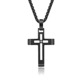 Collana con croce da uomo in acciaio al titanio nero con zircone e catena grano - Ciondolo Singolo Color Nero