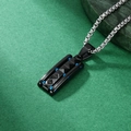 Two-tone pyramid textured black rectangular pendant with blue detail and silver box chain - Black Blue Pendant with Silver Bead Chain