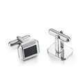 Polished stainless steel men's cufflinks with black carbon fiber inlay rectangle design - Natural / Steel