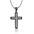 Collar de cruz minimalista en negro y plata para hombre con patrón de ondas y cadena - Colgante negro con cadena de perlas color acero