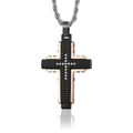 Collar para hombre con colgante de cruz bicolor en acero de titanio con diamantes y cadena - Colgante Único Negro y Oro Rosa