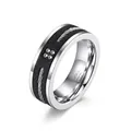 Herren Edelstahlring im Industrial-Stil mit Stahldraht-Inlay und vier Zirkonia - US 7 / Zweifarbig Schwarz