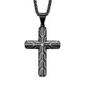Heren zwarte roestvrijstalen kruisketting met bandenpatroon en hiphopstijl hanger - Zwart Kruis (Alleen Hanger)
