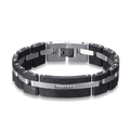 Bracciale da uomo in acciaio inossidabile e fibra di carbonio con zirconi cubici - Nero